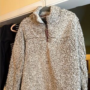 True Grit Cozy Sherpa Quarter-Zip Pullover - Light Brown, Gray, Cream